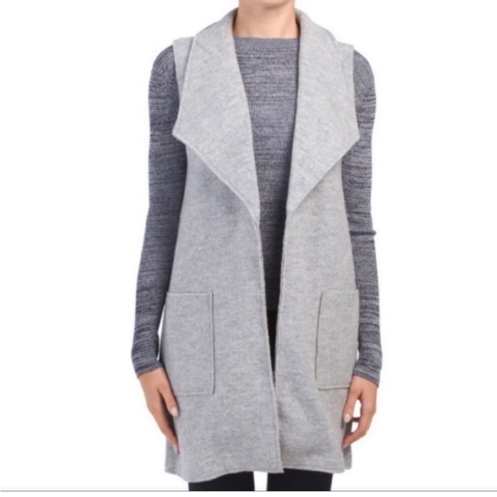 SPRING SALE TAHARI | Open Front Long‎ Line Wool Vest | Heather Grey | Size Small